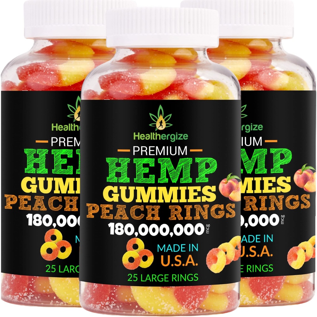 3PACK Gommies de chanvre Premium HempHuile anneaux de pêche frais de chanvre Gommy-pour dormir, calme, détente, froid-naturel comestible Fête-Fabriqué aux États-Unis