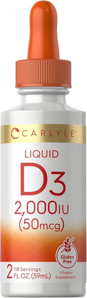 Carlyle Liquid Vitamine D3.U 2000 UI.U. 2 oz.Végétarien, non OGM et sans gluten Formule 50mcg.U.Vitamine D Liquid gouttes pour adultes