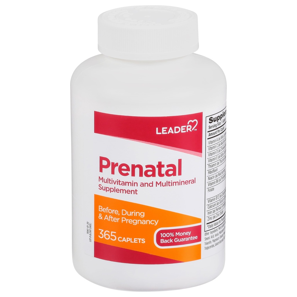 LEADER Multivitamine prénatale à 800 mcg d'acide folique et nutriments essentiels pour une grossesse et un développement foetal sains, DHA, Vitamine à haute puissance pour les femmes enceintes, soutien quotidien, 365 capsules