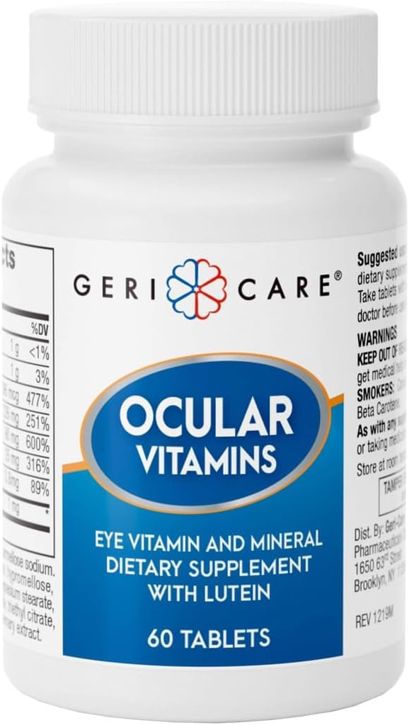 GeriCare Vitamines oculaires, Vitamines oculaires et minéraux avec lutéine, comprimés de complément alimentaire, 60 Compte (paquet de 1)
