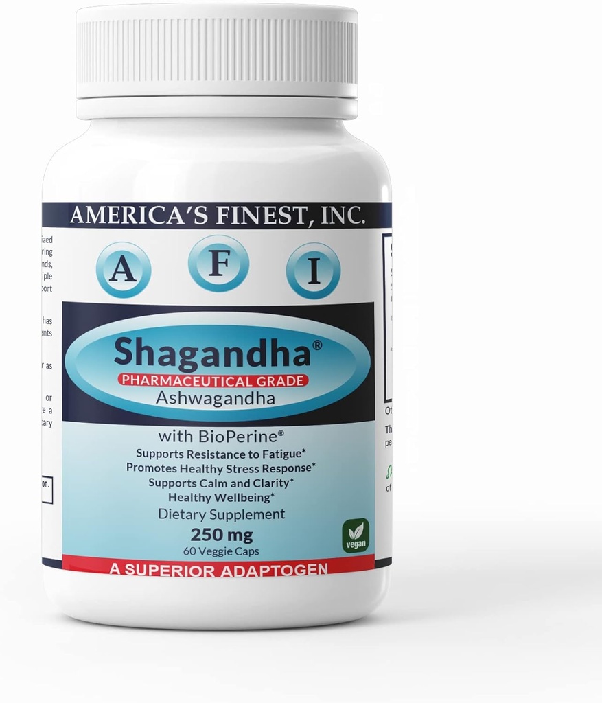 AFI Shagandha|Pure Ashwagandha Root Extract |Once Daily | Capsules 250 mg | BioPerine for Absorption | Supplement for Adrenal Fatigue, Calmness and Clarity| Women & Men
