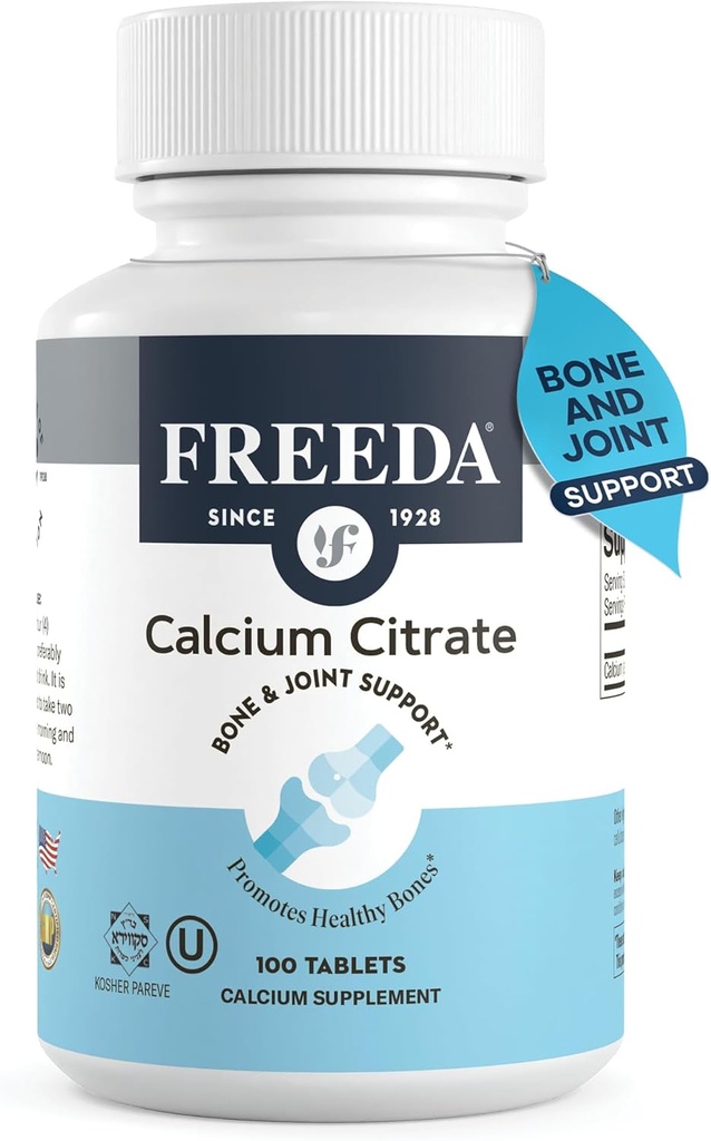 Freeda Citrate de calcium – supplément de force osseuse de la végane kasher – soutient la densité osseuse et la fonction musculaire – Calcium 1000mg par portion – Pas de vitamine D – (100 comprimés)
