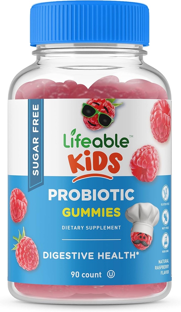 Probiotiques sans sucre vital pour les enfants – Grand supplément de gommy à saveur naturelle à mâcher – sans OGM, sans légumes, sans gluten – pour la santé des Guts et le soutien immunitaire – pour les enfants – 90 gommies