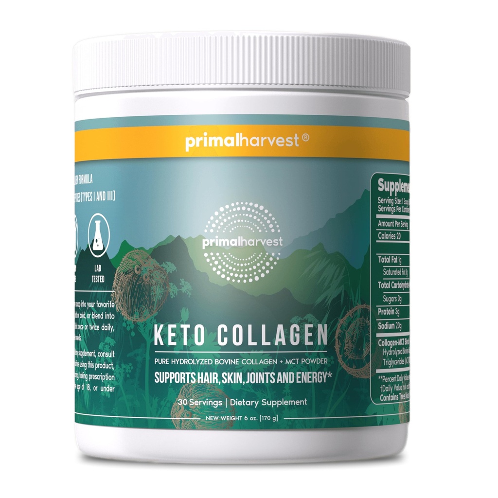 Primal récolte Kéto collagène poudre avec huile de type I et III collagène peptides pour les femmes et les hommes 30 portions