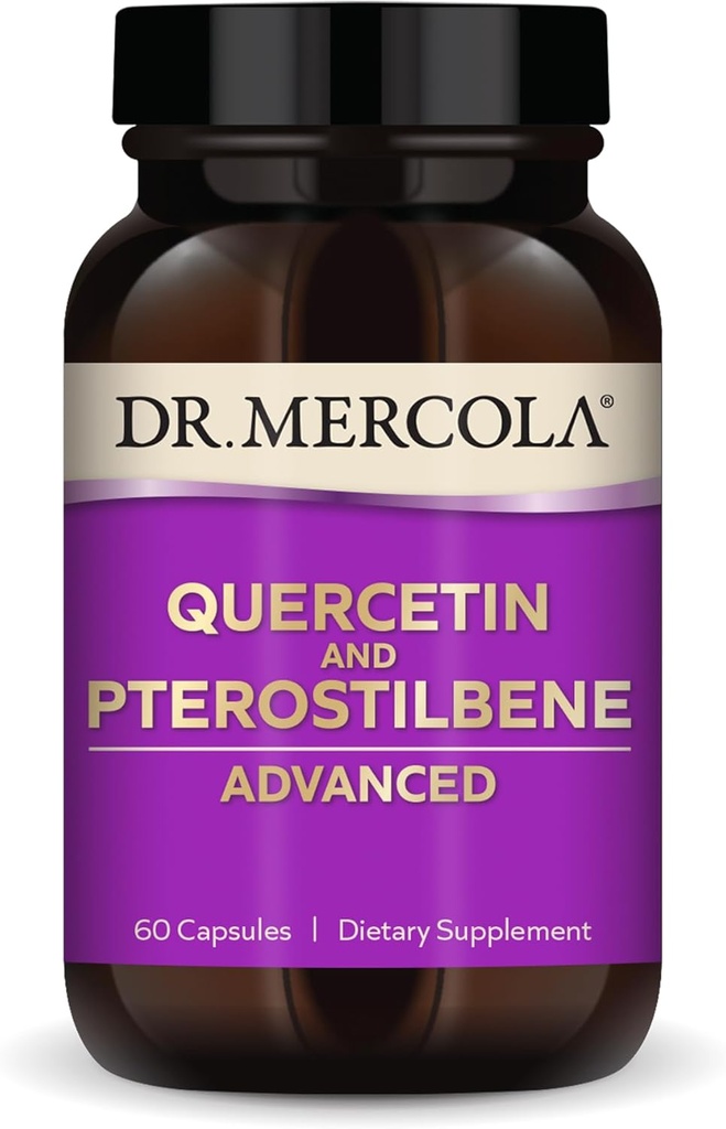 Dr Mercola Quercetin & Pterostilbene Advanced - Soutient la santé respiratoire et immunitaire - 500 mg Quercetin - Formule de haute biodisponibilité - Non-OGM, sans gluten et sans soja - 60 capsules (30 portions)