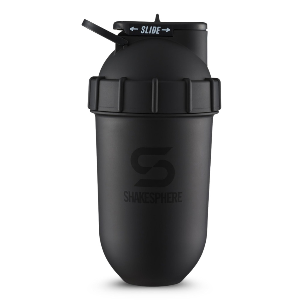 Bouteille Shaker SHAKESPHERE - Bouteille anti-protéines 24oz pour pré-entraînement, mélange de smoothie et de poudre, mélangeur sans lame pour gymnastique, sans BPA, facile à nettoyer et à transporter (Matte Black)