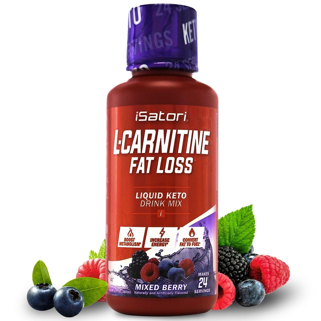 iSatori L-Carnitine 1500, supplément triple liquide L carnitine, avec acétyle et tartrate, énergie sans stimulant, faibles calories, sucre ou gluten, céto-friendly, mélange de saveur de baie (24 portions)