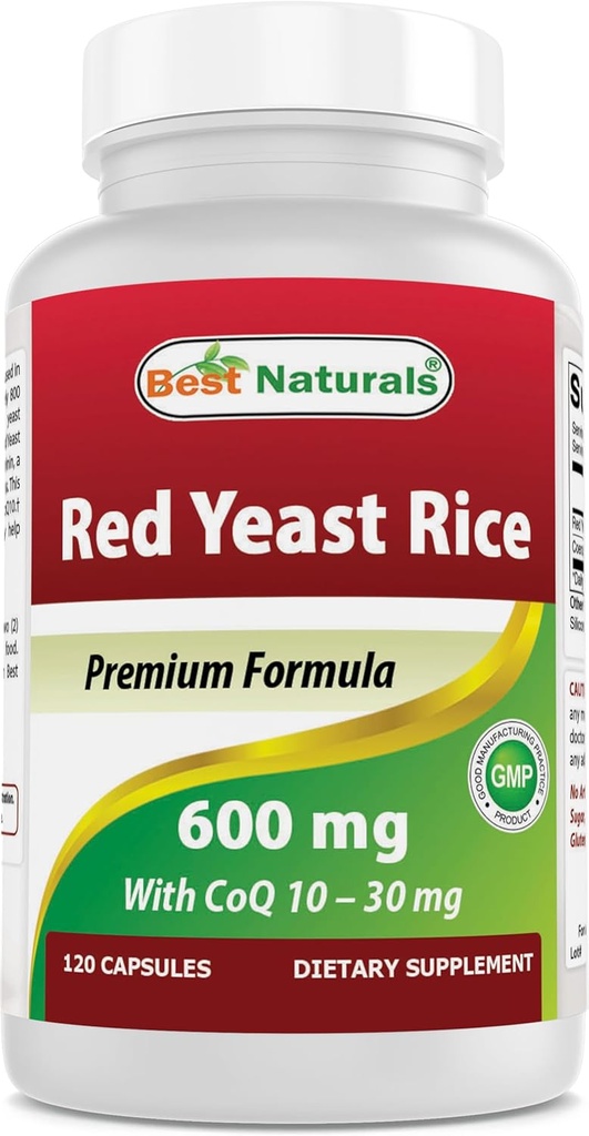Best Naturals Red Yeast Rice with CoQ10, 120 Capsules - Cardiovascular Formula Contains 600 mg of Red Yeast Rice ans 30 mg of CoQ10