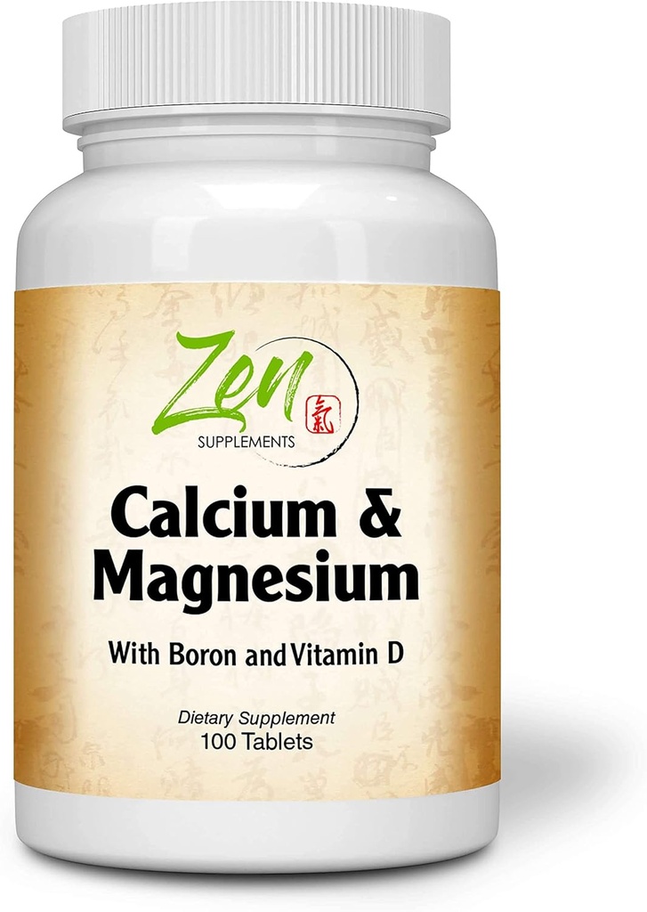 Suppléments Zen - Hi Potency Calcium & Magnésium avec D3 & Boron pour l'absorption améliorée, soutient la santé osseuse et la densité osseuse 100-Tabs