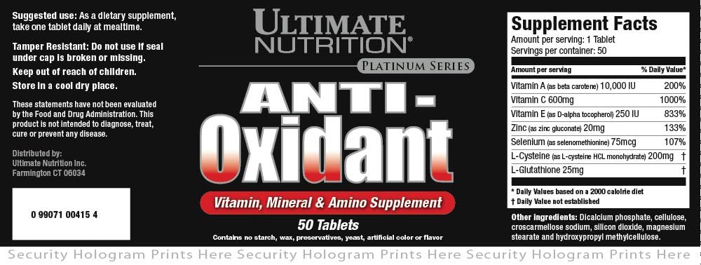 Nutrition Ultimate Antioxydant Vitamine, Minéraux et Supplément Amino (50 comprimés)