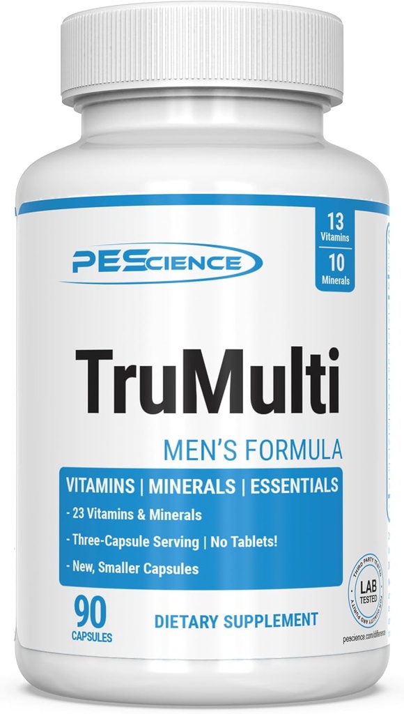 PEScience TruMulti multivitamine pour les hommes, formule quotidienne avec la vitamine C premium, D, zinc, supplément de picolinate de chrome pour le support immunitaire, minéraux chélatés, 90 capsules faciles à avaler