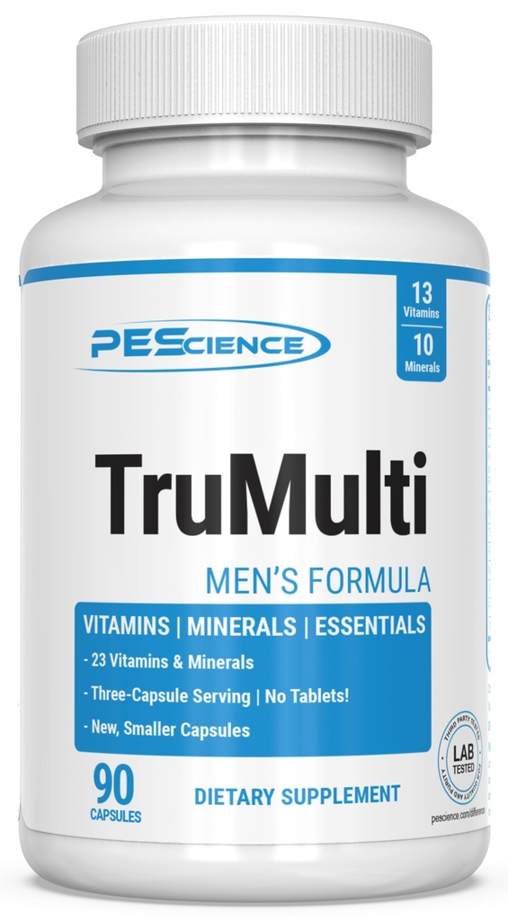 PEScience TruMulti multivitamine pour les hommes, formule quotidienne avec la vitamine C premium, D, zinc, supplément de picolinate de chrome pour le support immunitaire, minéraux chélatés, 90 capsules faciles à avaler