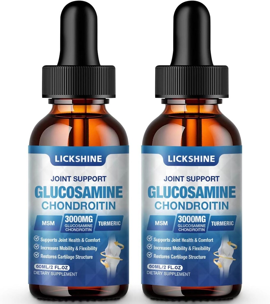 2 Pack Glucosamine Chondroïtine MSM gouttes liquides - Supplément de soutien articulaire supplémentaire pour les adultes avec Quercetin Boswelia, Bromelain, Acide Hyaluronique, Antioxydant Imune Support (4 Fl oz)