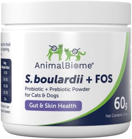 AnimalBiome Pet Probiotiques - S. boulardii + FOS Probiotique et poudre prébiotique pour chiens et chats 60g