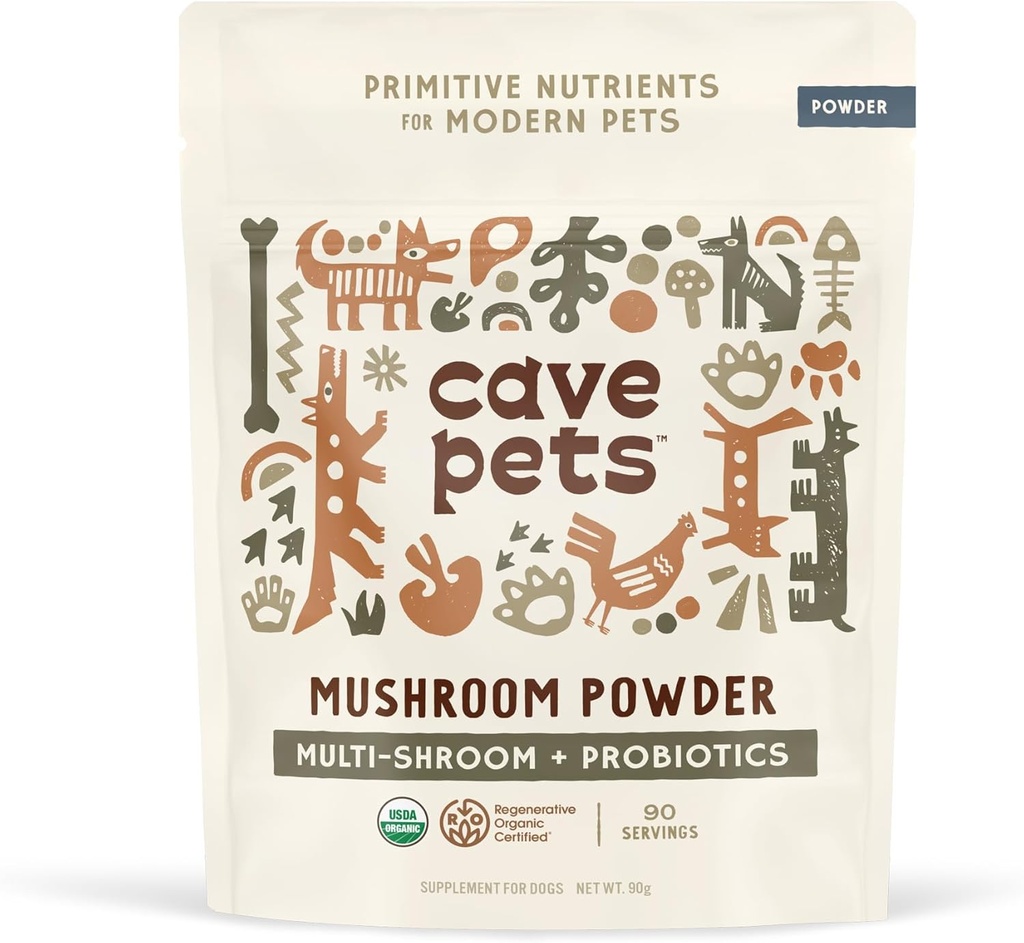 Animaux de compagnie, poudre de super mélange, supplément probiotique pour chien pour l'immunité et le soutien de santé digestif, multi-Shroom et probiotiques, 90 portions