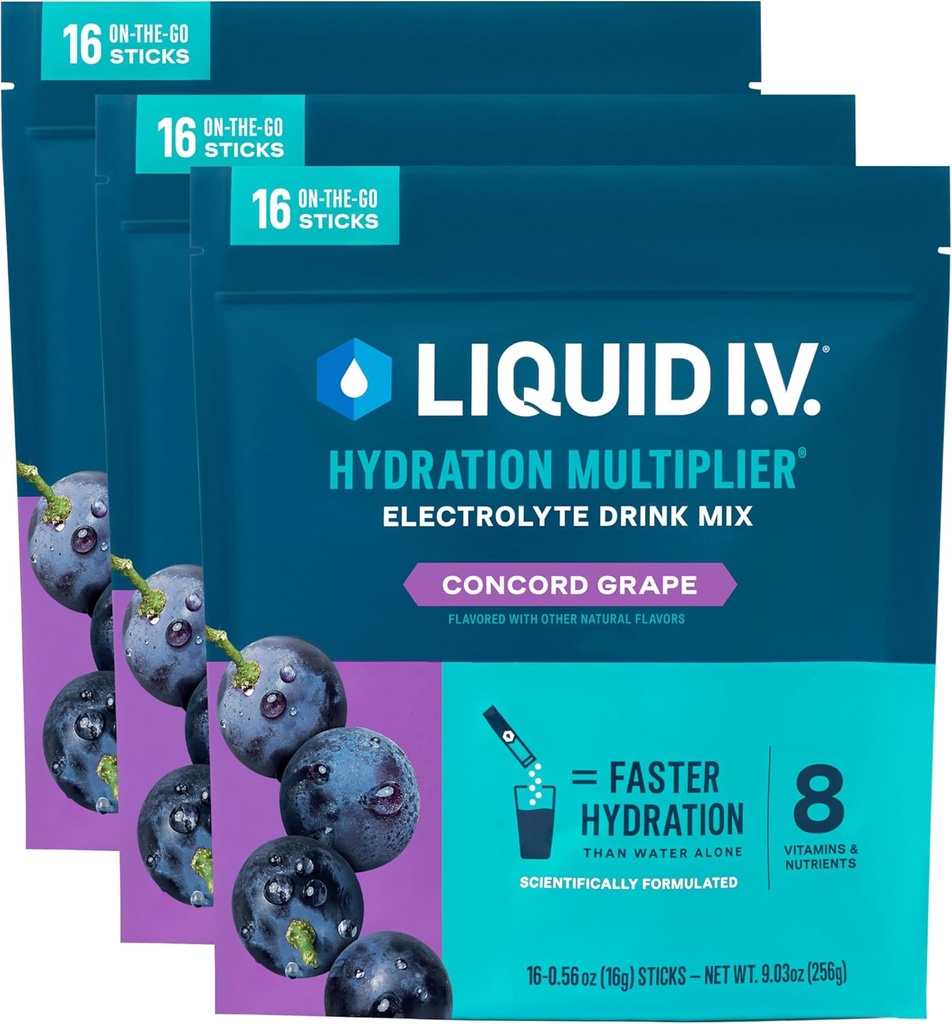 Liquid I.V.® Hydration Multiplier - Concord Grape | Electrolyte Powder Drink Mix | 3 Pack (48 Servings)