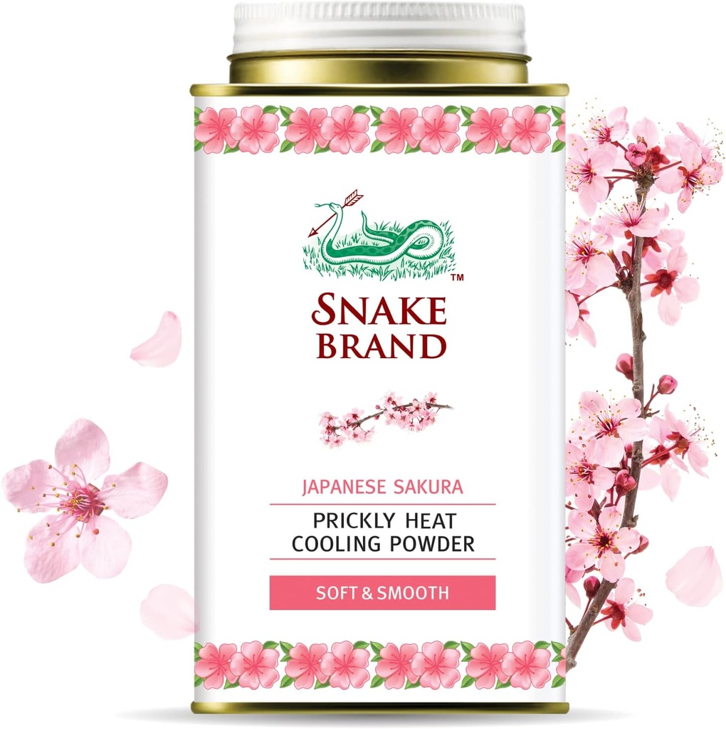 Poudre de refroidissement à chaud piquante de marque Snake pour un usage quotidien - Anti-Chafing, Relief de chaleur, Parfum de Sakura doux (4.9 Oz / 140g)