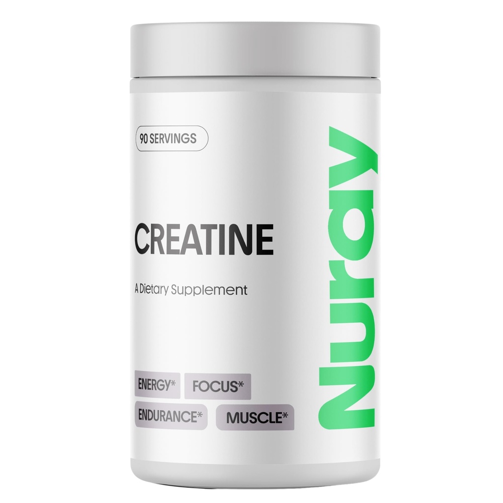 Nuray Premium Creatine Monohydrate Powder – Energy Enhancer and Exercise Performance & Recovery, Support Muscle Mass & Brain Function – Unflavored, 90 Serving, Vegetarian