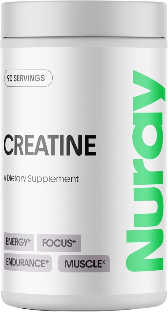 Nuray Premium poudre monohydratée de créatine – Enhancer de l'énergie et l'exercice Performance et récupération, soutenir la masse musculaire et la fonction cérébrale – sans aromatisation, 90 servir, végétarien