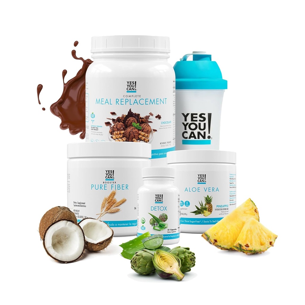 Oui, vous pouvez! Detox Plus Kit, Daily Cleanse Pure Fibre Replacement, Drink Mix, Shake Booster et Supplément, Body Cleanse Kit pour les femmes, Daily System Cleanse - Chocolate, Aloe Vera Hibiscus
