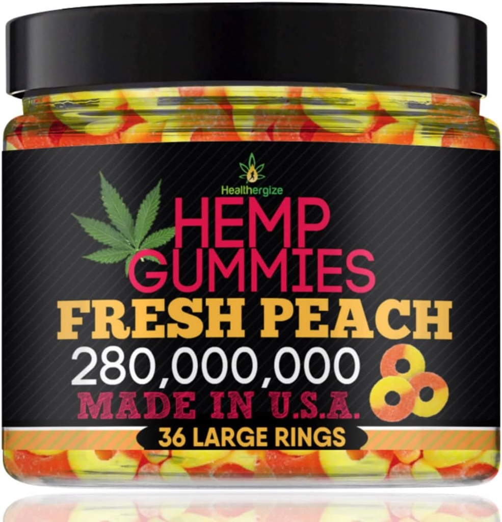 Gummies de chanvre pour la paix et la détente-Huile de chanvre à haute puissance Gummys Peach-Fresh Full Flavor-Natural Hemp Edibles-pour le dos, les genoux, calme, sommeil, malaise-36 Grandes anneaux-Fabriqués aux États-Unis
