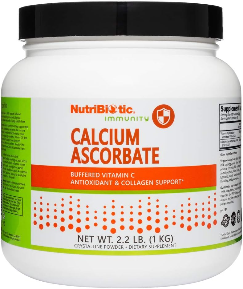 Poudre de vitamine C d'ascorbate de calcium nutribiotique, 2,2 Lb - Supplément de soutien essentiel antioxydant et collagène