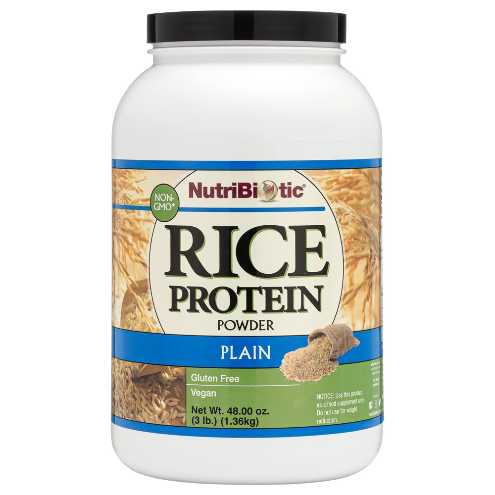 NutriBiotic Plain Rice Protein, 3 Lb (1.36kg) | Low Carb, Vegan & Raw Protein Powder | Grown and Processed Without Chemicals, Gluten or GMOs | Keto Friendly & Easy to Digest