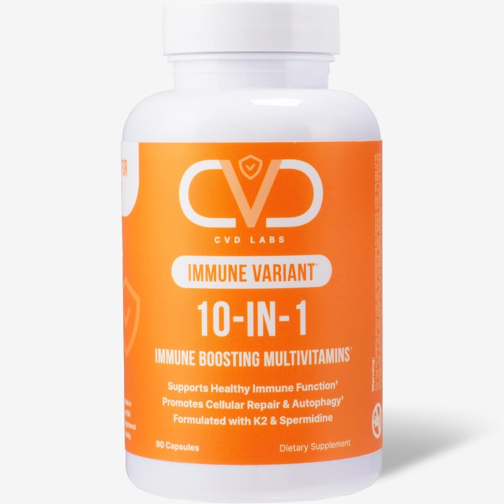 10-en-1 Immune Variante, Supplément d'Immune Booster avec Complexe Vitamine B, Zinc, Curcuma, Vitamines C & D pour le soutien et la défense immunitaires, Immunity Multivitamin for Women & Men, 90 Capsules
