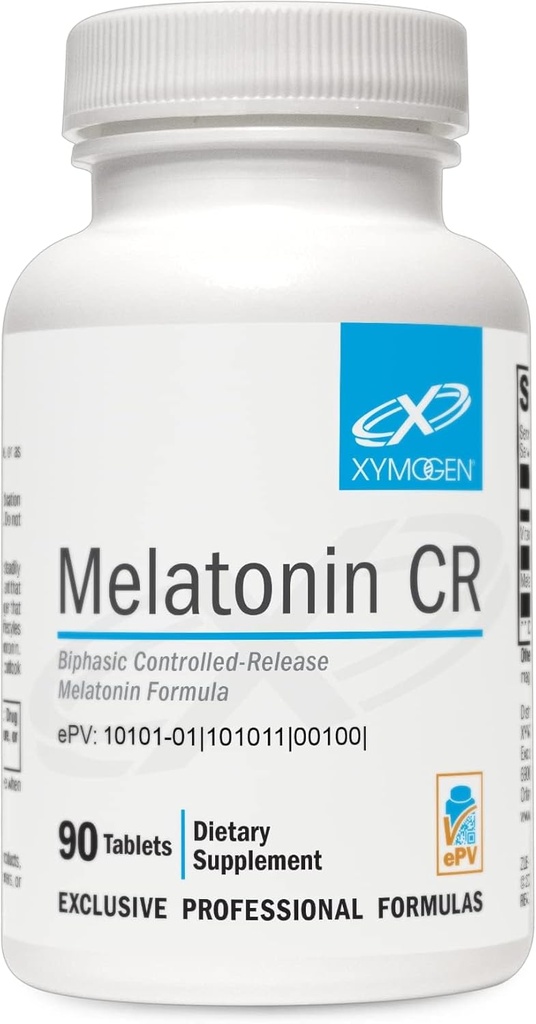 XYMOGEN Melatonin CR - Supplément de 5 mg de mélatonine dans le temps avec vitamine B6 - Soutien nocturne + immunitaire - Livraisons biphasiques rapidement puis de façon régulière (90 comprimés à libération prolongée)