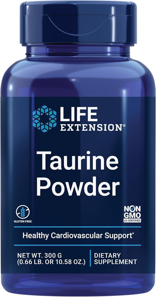 Prolongation de vie Poudre de taurine – Un soutien cardiovasculaire sain, favorise la santé du cerveau, le vieillissement en santé, et la récupération des muscles et de l'exercice – sans gluten, sans OGM, végétarien – 300 grammes