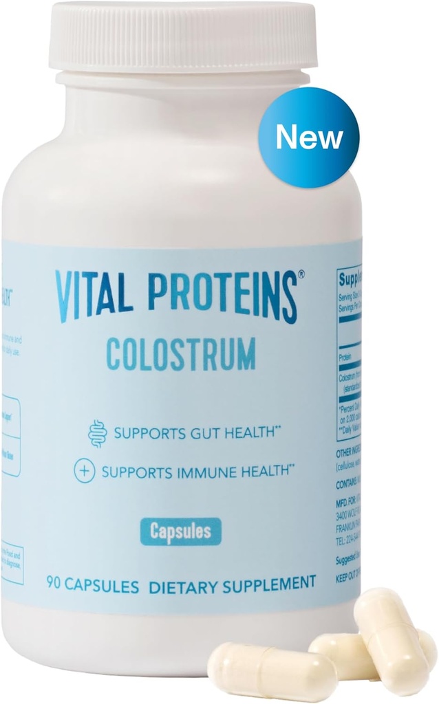 Protéines Vital Bovine Colostrum Supplément 90 Capsules pour Gut Health, Immune Support avec 40% IgG Premium Bovine Colostrum Superfood, Sans saveur, 30 portions