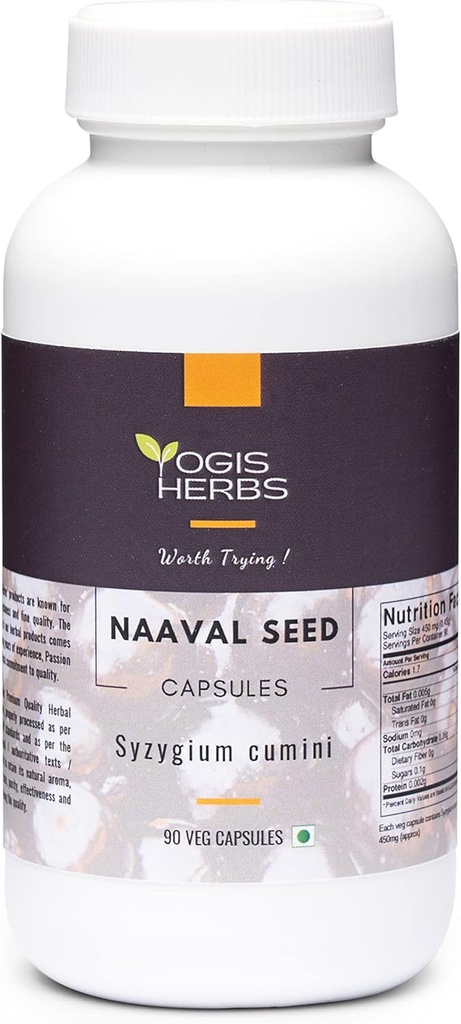 Yogis HerBS Capsules de semences navales (Syzygium cumini/Jamun Seed/Indian BlackBerry) 90 Capsules de légumes