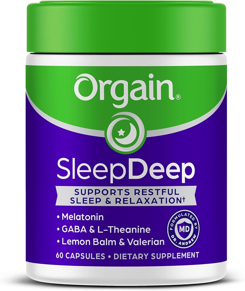 Orgain SleepDeep, Melatonin Supplément d'aide au sommeil avec Magnésium, GABA, L-Theanine, L-Tryptophane, Camomille, Lemon Baume & Valerian Root, Sans gluten, Doctor Formulé - 60 comte, 30 jours d'approvisionnement