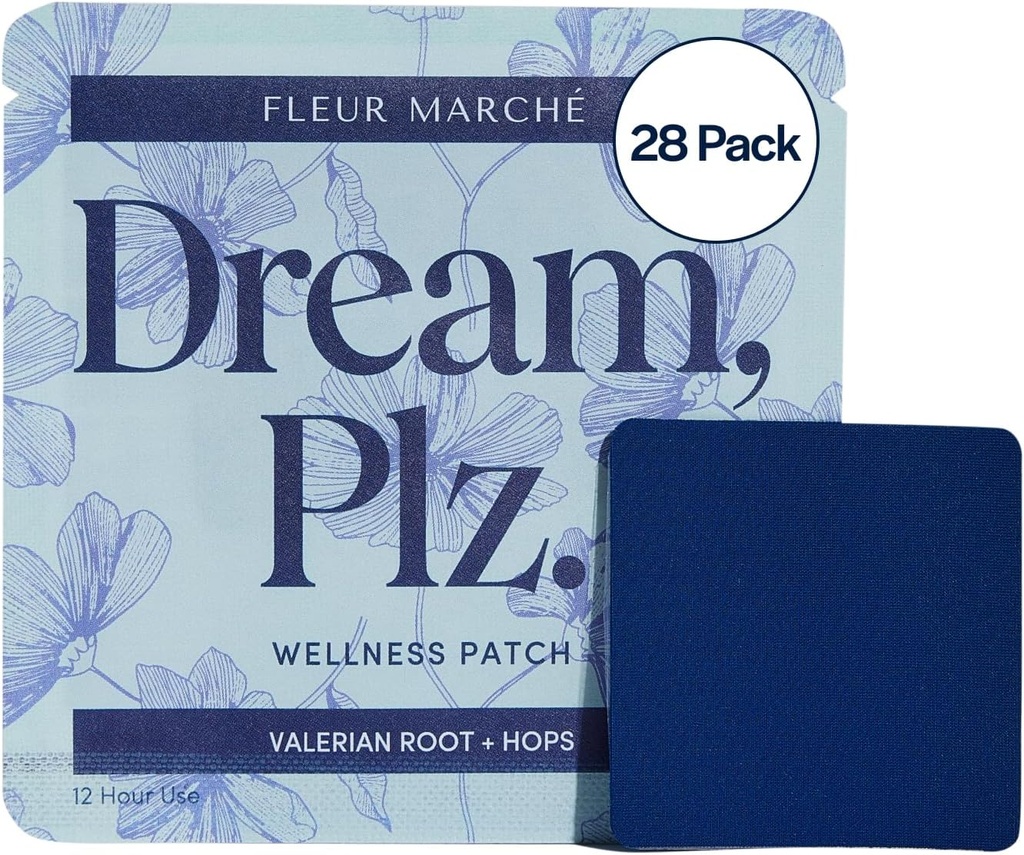 Fleur Marche Dream, Plz Botanical Sleep Patch - Better ZZZ's with Valerian Root, L-Theanine, Lavender Oil & Hops - Sédatif Naturel - Très Biodisponible - 28 Patches