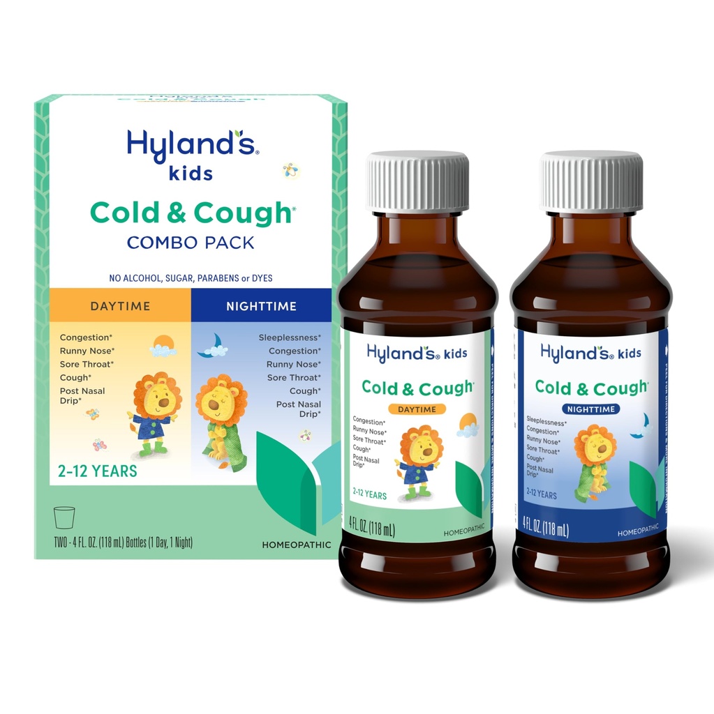 Hyland's Kids Cold and Cough, Day and Night Combo Pack, Cold Medicine for Ages 2 and up, Sirop Cough Medicine for Kids, Nasal Dognestant, 4 Fl Oz (paquet de 2)