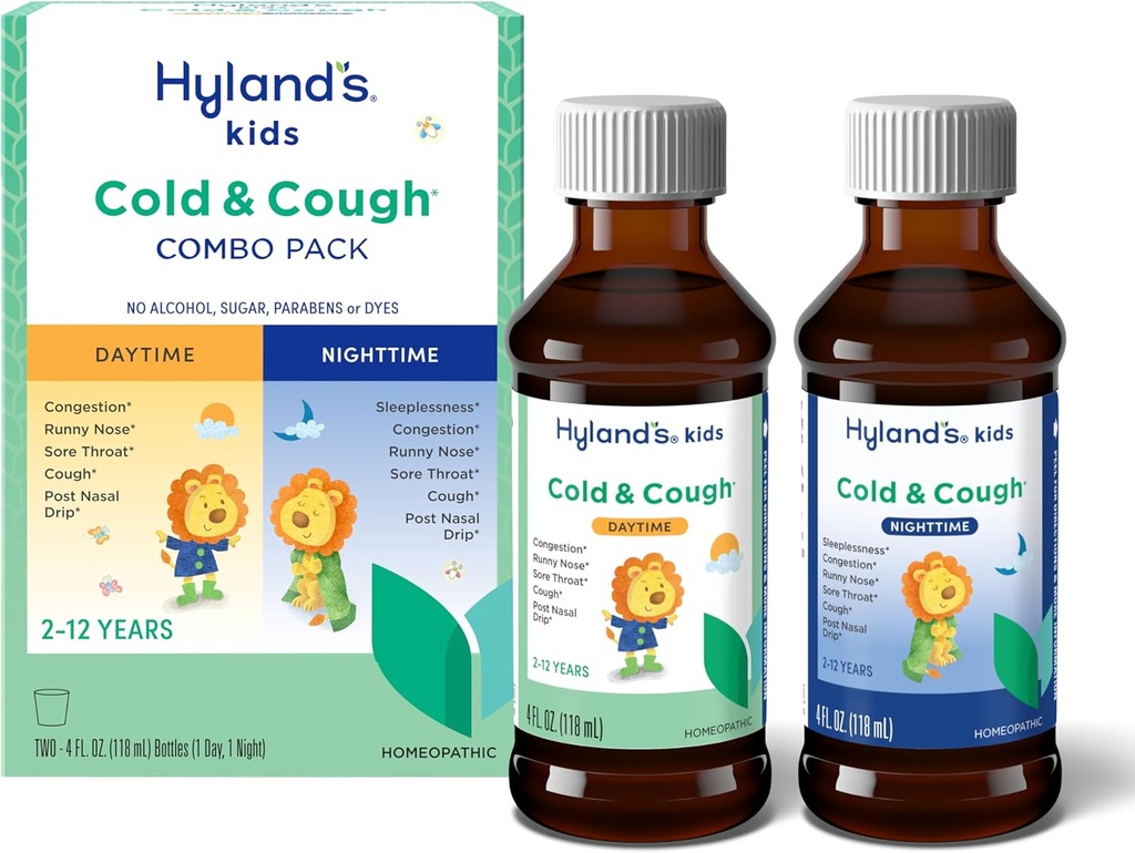 Hyland's Kids Cold and Cough, Day and Night Combo Pack, Cold Medicine pour les 2 ans et plus, Sirop Cough Medicine pour les enfants, Nasal Dognestant, 4 Fl Oz (paquet de 2)