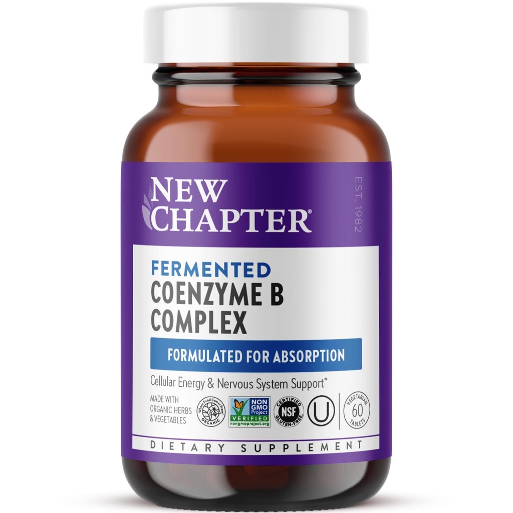Nouveau chapitre Complexe vitamine B – Complexe Coenzyme B fermenté Riche en vitamine B12 + Vitamine B6 + Biotine + Fabriqué avec des ingrédients organiques - 60 ct