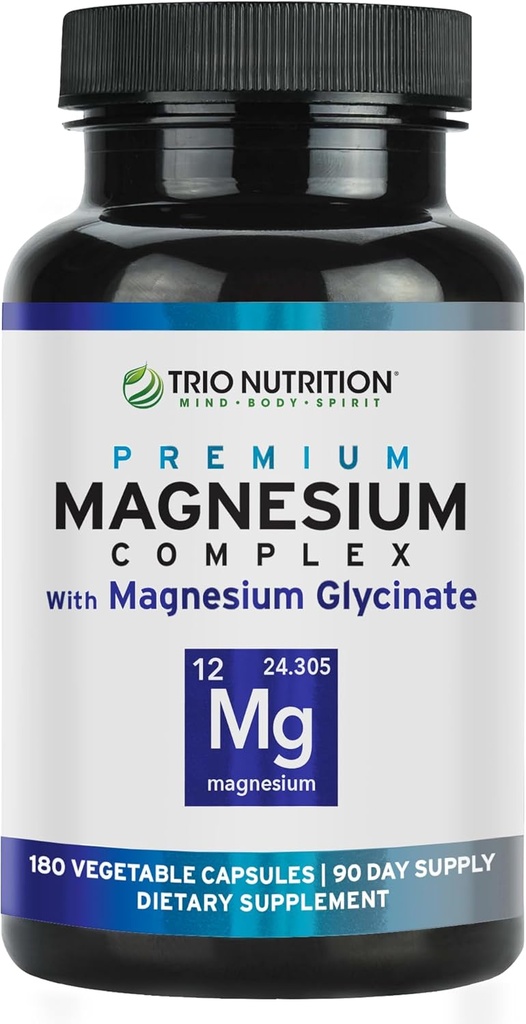 Trio Nutrition Complexe Magnésium 90 jours d'approvisionnement 420 mg de naturel Calme, détente, soulagement du stress et récupération musculaire