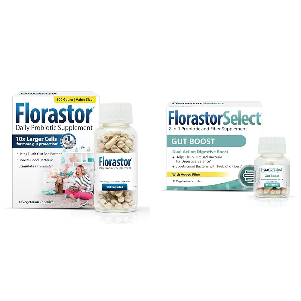 Florastor Probiotic Bundle for Digestion, Gut Health – 100 ct. Probiotic for Digestive & Immune Health + 30 ct. Gut Boost Daily Probiotic & Prebiotic - Boost Good Bactéria & Flush Out The Bad