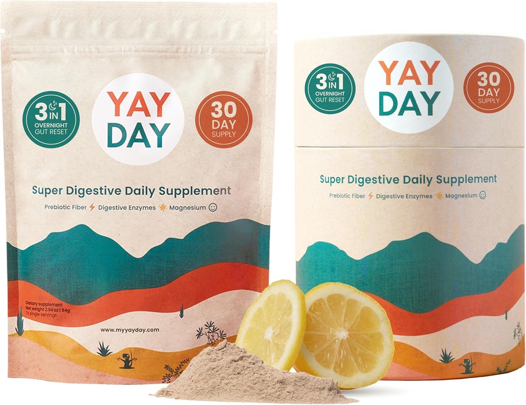 Enzymes digestives Supplément de fibre prébiotique Powder Bundle - Daily Gut Health + Poudre de magnésium pour le sommeil profond, la régularité, le ballonnement et le soulagement de la constipation - Citrus (37 portions)