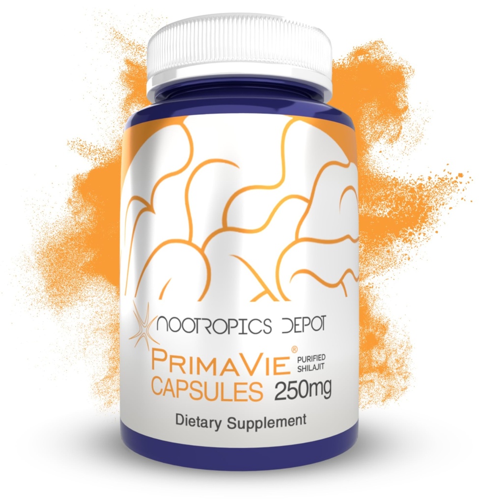 Nootropics Depot PrimaVie Shilajit Capsules de 250mg de numération 30 Extrait purifié de l'Ayurveda Supplément Supporte la fonction mitochondriale + Boosts Endurance