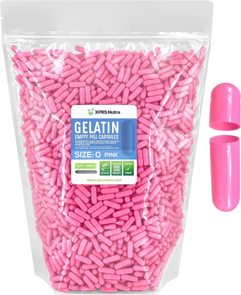 XPRS Nutra Taille 0 Capsules vides - 5000 Compte Capsules de gélatine vides - Pills Bricolage Capsule Remplissage - Pure Pilule Gel Caps pour Do-It-Youlf Suppléments (Pink)