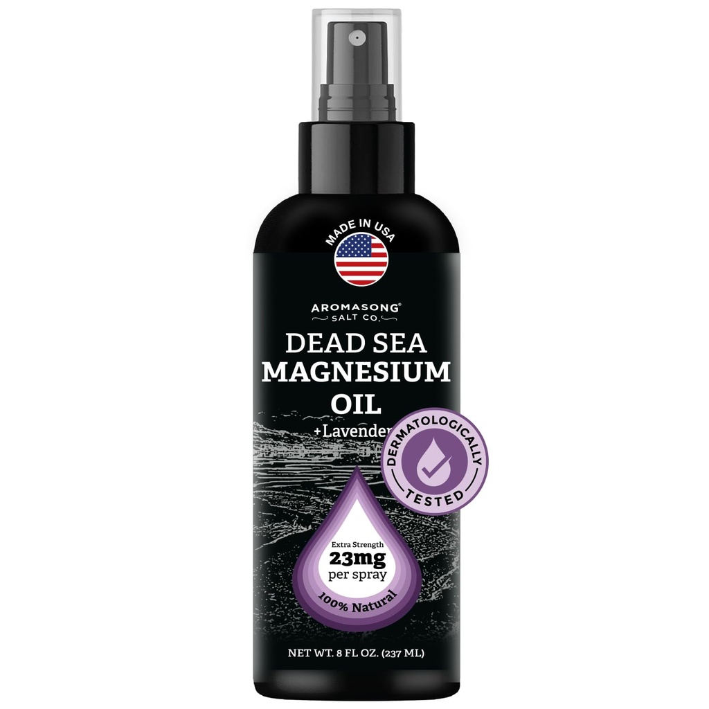 Aromasong Magnésium Spray Lavande - Extra Strength (23mg dans chaque Spritz) 8 Oz - Naturel et pur Magnésium Spray à l'huile - Fabriqué aux États-Unis - pour le confort des jambes et favorise un sommeil calme