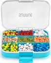 Grand organisateur de pilules, 9 compartiments Portable Pill Box Étui d'humidité, XL Pill porte-conteneur pour vitamines, huile de foie de morue, suppléments, médicaments (bleu)