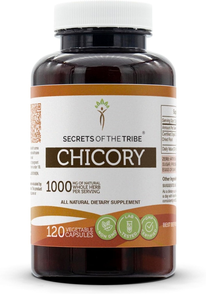 Secrets de la Tribe Chicory 120 Capsules, 1000 mg, Chicory (Cichorium Intybus) Racine séchée (120 Capsules)