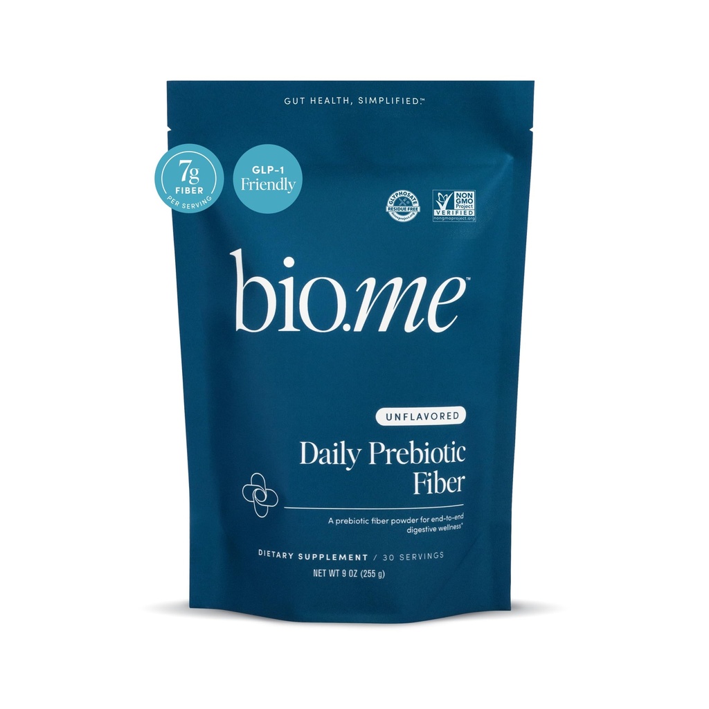 Bio.me Poudre quotidienne de fibre prébiotique non aromatisée - 7g par portion - Poudre de supplément de fibre soluble et soluble pour les femmes et les hommes - Santé digestive et santé de la gueule - BPL-1 amical, sans sucre - 30 portions