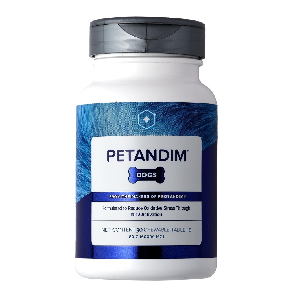 Vitamines de chien de Petandim (30 comprimés à croquer), antioxydants réduisent le stress oxydatif, supplément articulaire pour chiens, supplément de peau et de manteau, Oméga-3 et collagène pour chiens, poulet + goût de bacon
