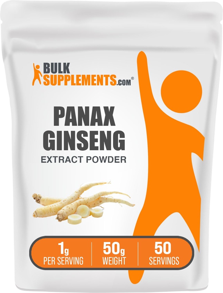 BulkSupplements.com Poudre d'extrait de racine de ginseng - Supplément de ginseng Panax, supplément à base de plantes - Vegan & Gluten Free, 1g par portion, 50g (1,76 oz) (paquet de 1)