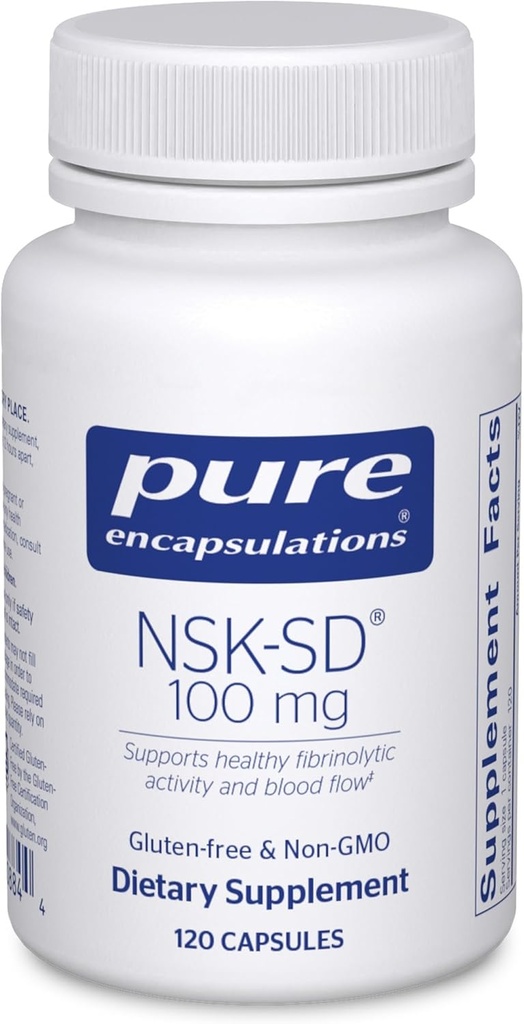 Encapsulations pures NSK-SD - 100 mg Nattokinase - pour la circulation sanguine normale - soutient l'activité fibrinolytique* - sans gluten et sans OGM - 120 capsules