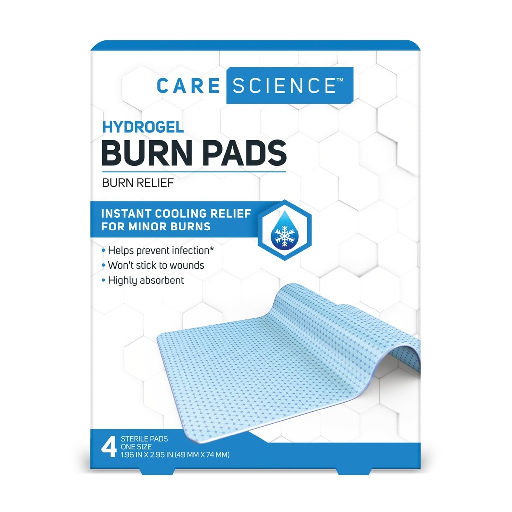Care Science Hydrogel Sterile Burn Bandage Pads pour le soulagement de la brûlure, 4 ct.